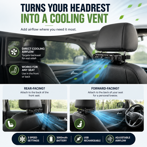 Car Headrest Velcro Cooling AC Fan