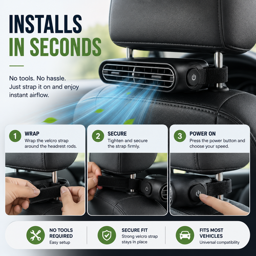 Car Headrest Velcro Cooling AC Fan