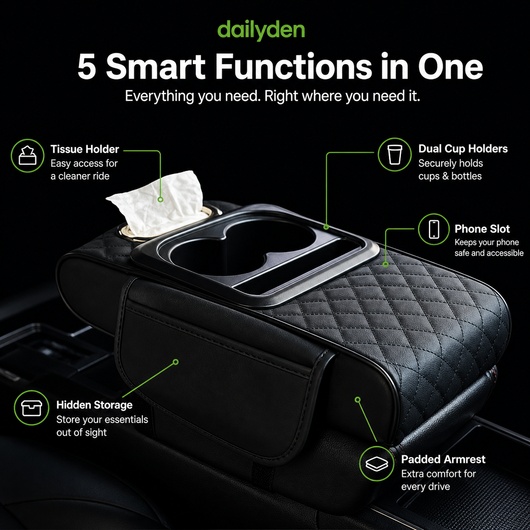 DailyDen 5-in-1 Car Armrest Organizer